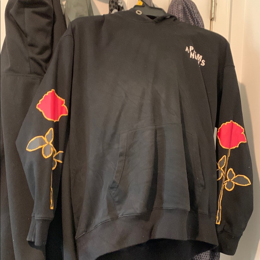 Black Hoodie with Red Floral Design